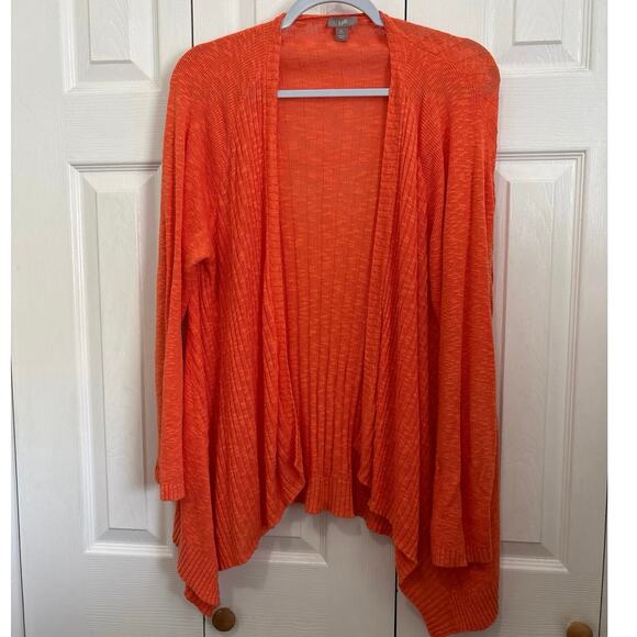 J Jill Coral Linen Blend Open Front Waterfall Cardigan Size XL Petite - Picture 1 of 6